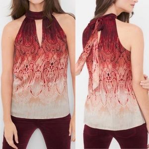 White House Black Market Ombré Patterned Tie Neck Sleeveless Halter Top